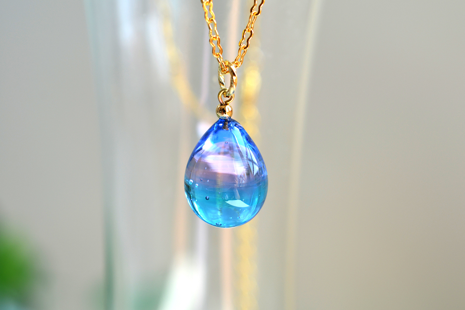 ピンクブルーネックレス＆ピアスセット（14kgf）